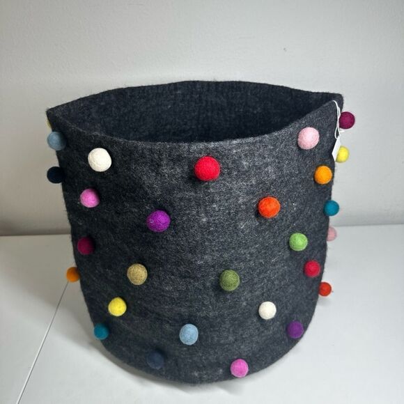 Rare Wool Felt Big Basket Gray Made In Nepal New Zélande Wool - Picture 3 of 12